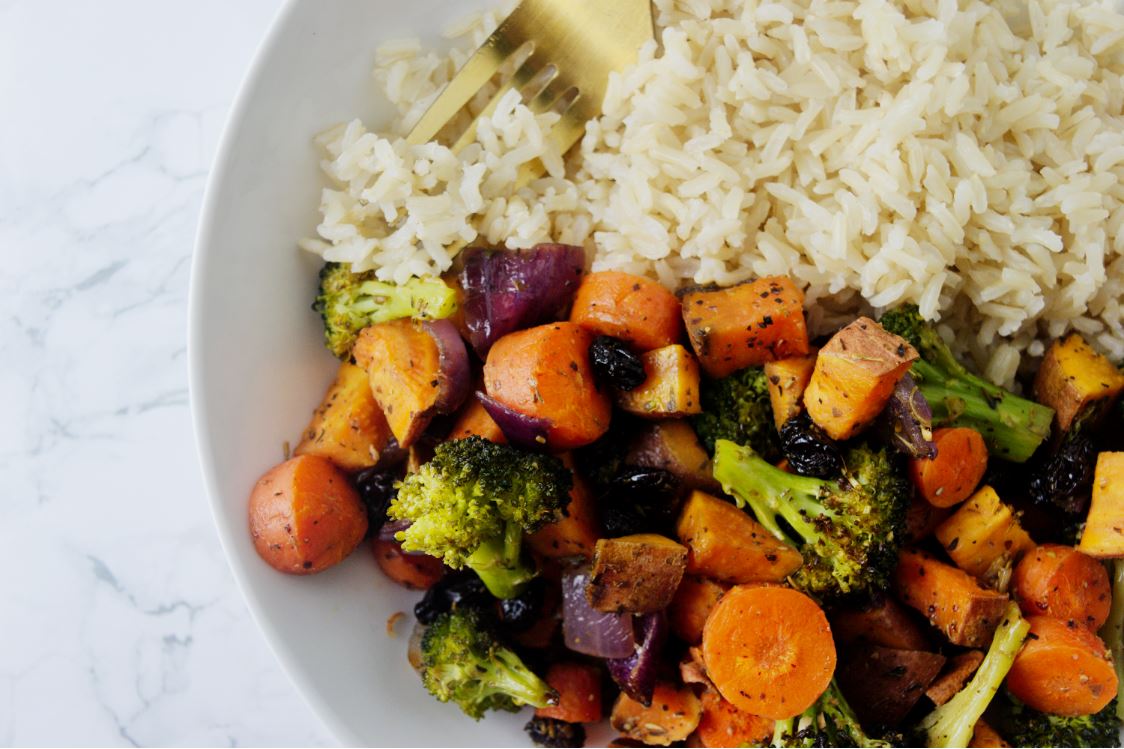 Mixed Roasted Veggies + Raisins