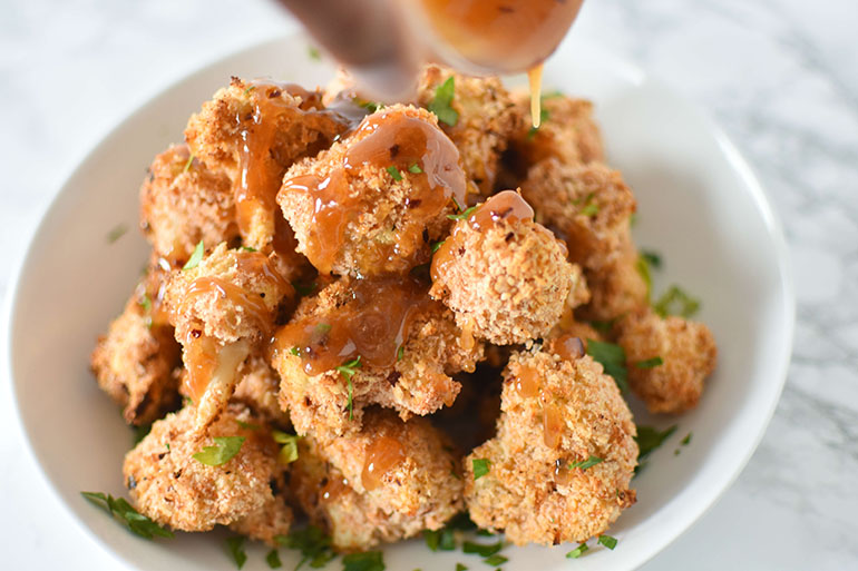 Spicy Cauliflower Wings + Maple Glaze