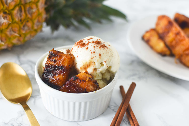 Grilled Brown Sugar Pineapple with Vanilla Icecream