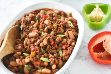 Baked Beans in white dish