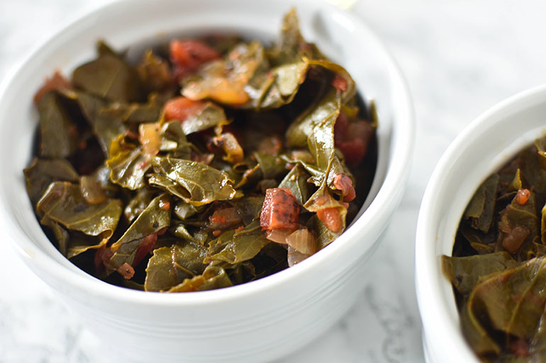 Southern Collard Greens in white dish