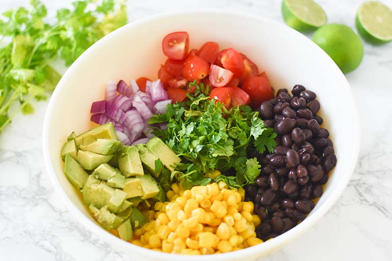 Avocado Black Bean Corn Salad in large bowl