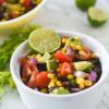 Avocado Black Bean Corn Salad in small white dish