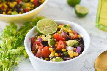 Avocado Black Bean Corn Salad in small white dish