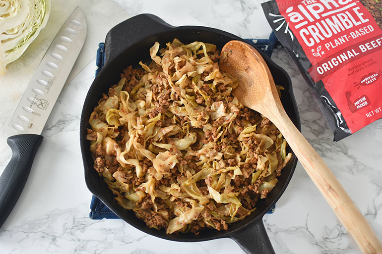 Vegan Southern Beef and Cabbage in pan