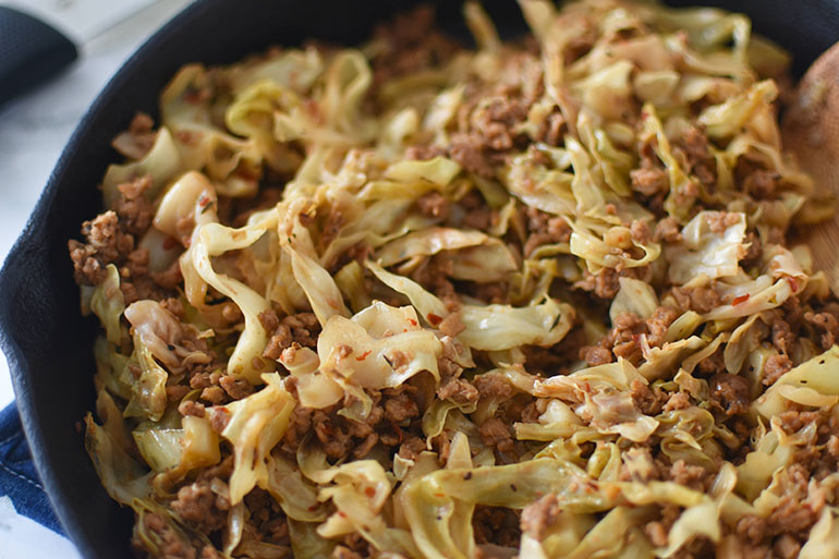 Vegan Southern Beef and Cabbage in pan