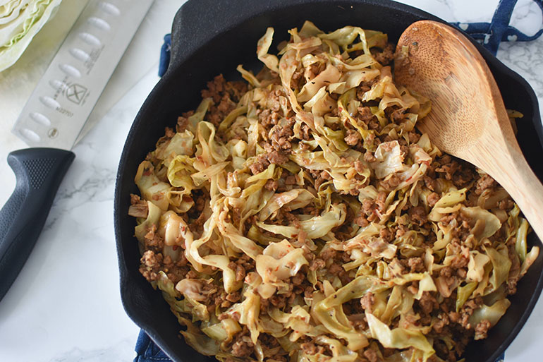 Vegan Southern Beef and Cabbage in pan