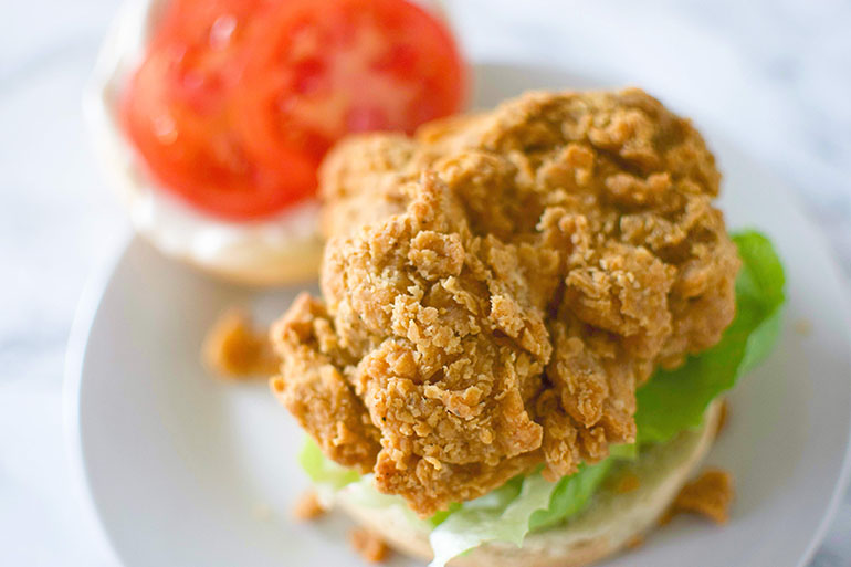 Atlas Monroe Vegan Fried Chicken sandwich open face