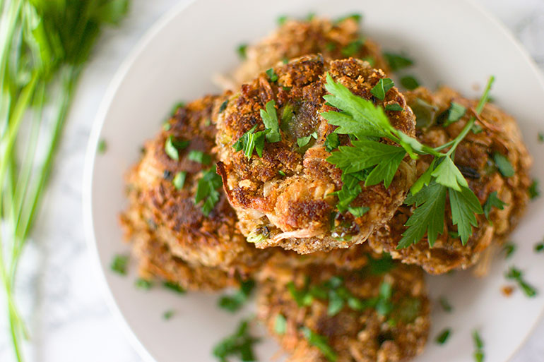 Vegan Jackfruit Crab Cakes stack