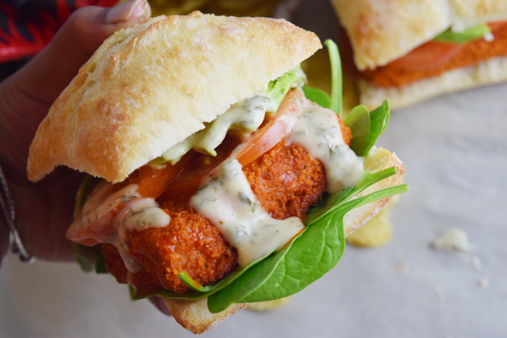 Buffalo Tempeh Sandwich