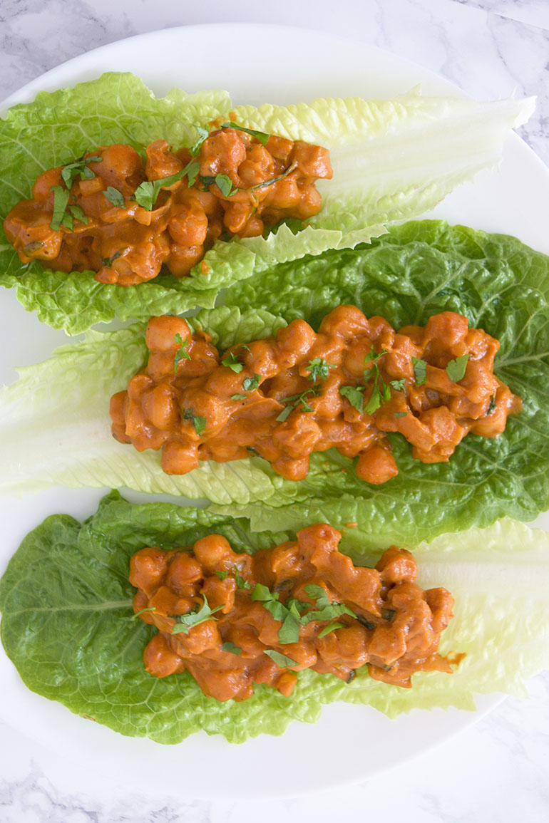 Chickpea Peanut Stew in lettuce wraps