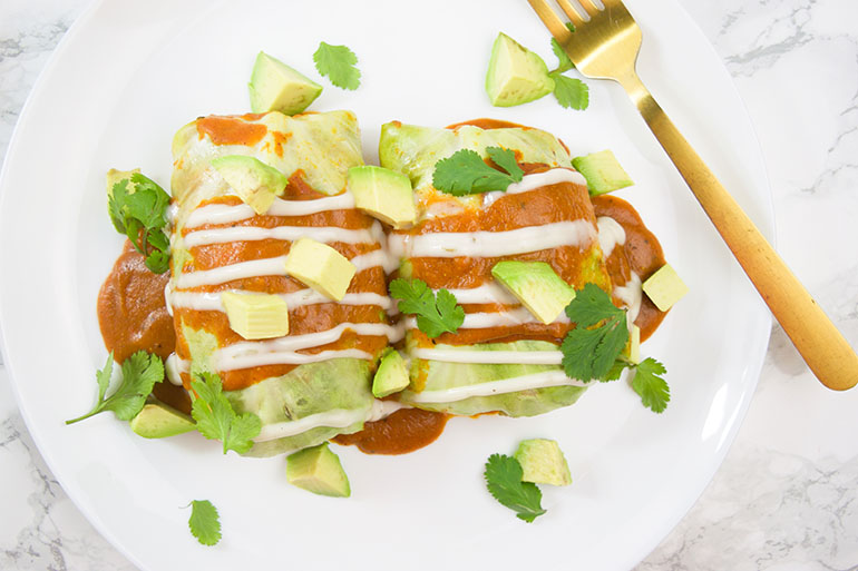 Black Bean + Sweet Potato Cabbage Enchiladas