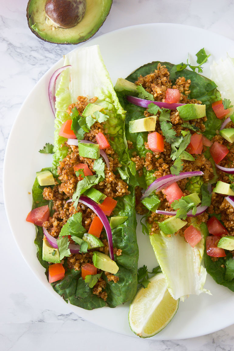 Raw Walnut Taco Meat on white plate