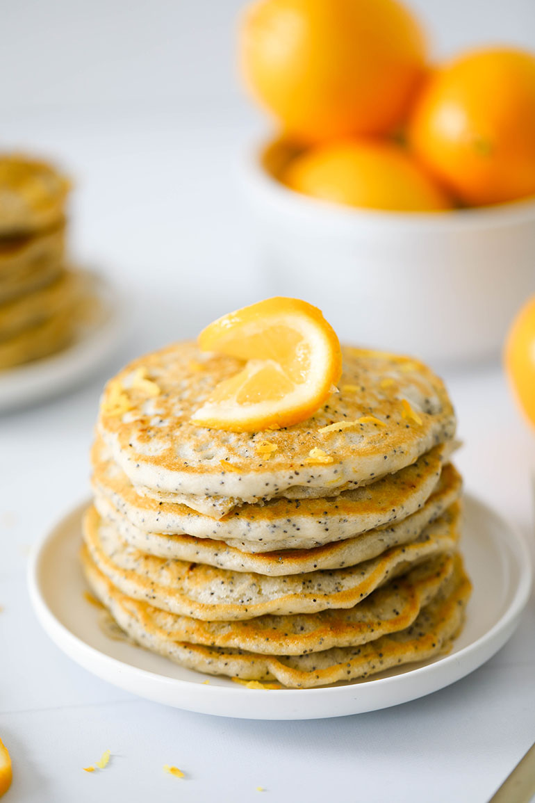 Vegan Lemon Poppy Seed Pancakes