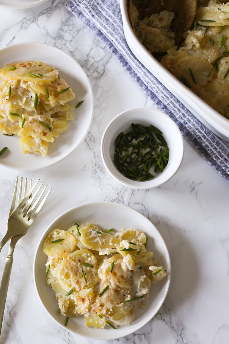 Vegan Scalloped Potatoes on small plate