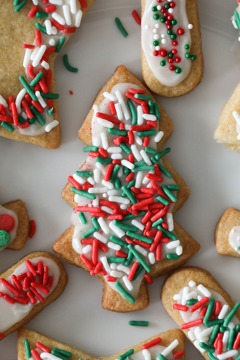 Vegan Cutout Christmas Cookies with sprinkles