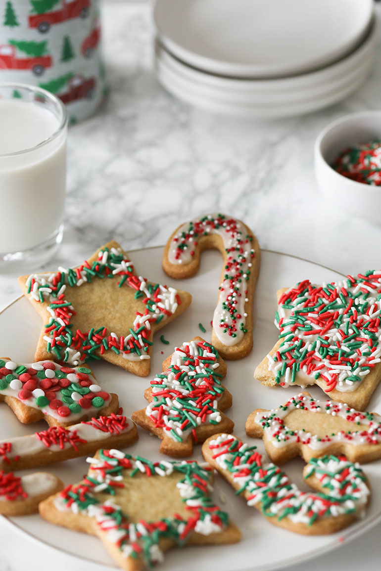 Vegan Cutout Christmas Cookies on white plate