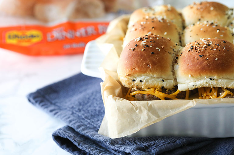 Vegan Mini Breakfast Sandwiches in white dish