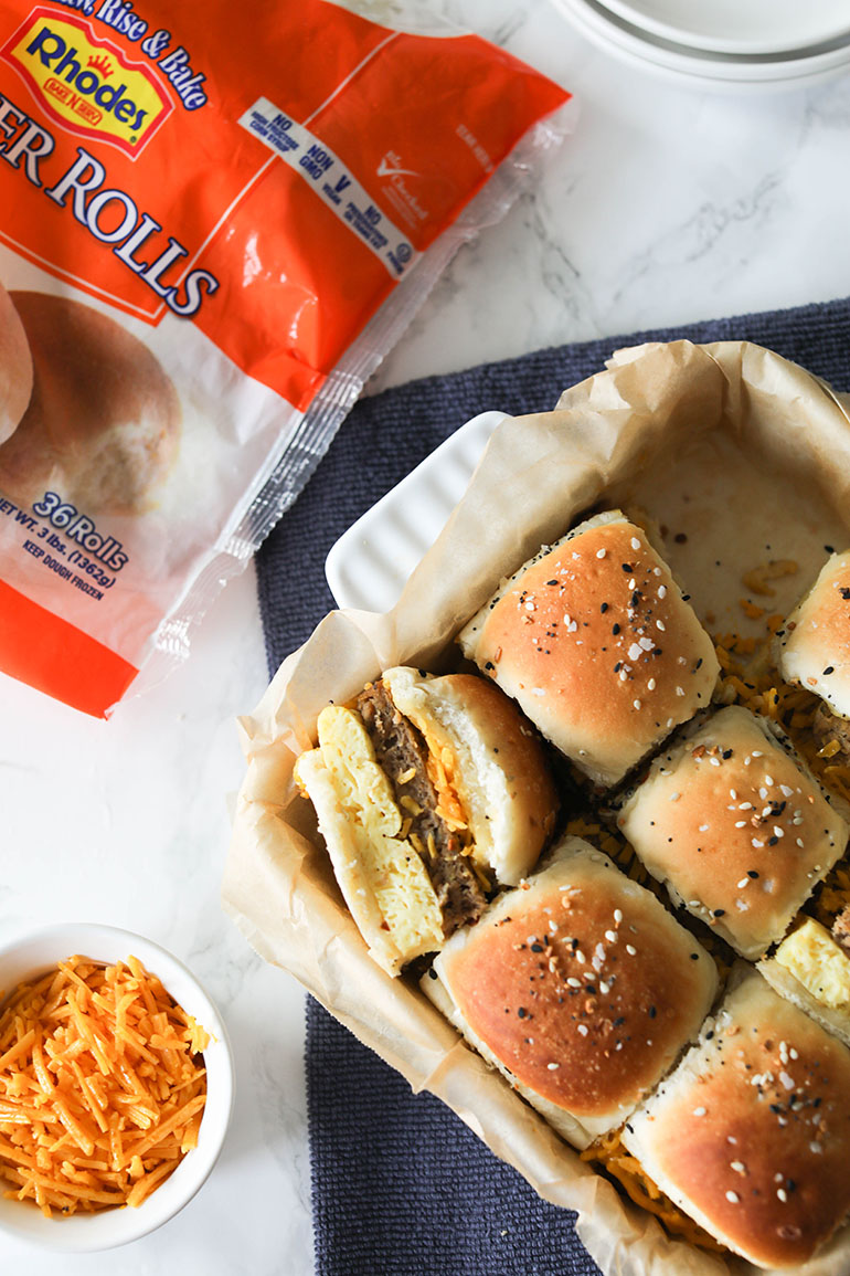 Vegan Mini Breakfast Sandwiches with Rhodes Bake n Serv Packaging