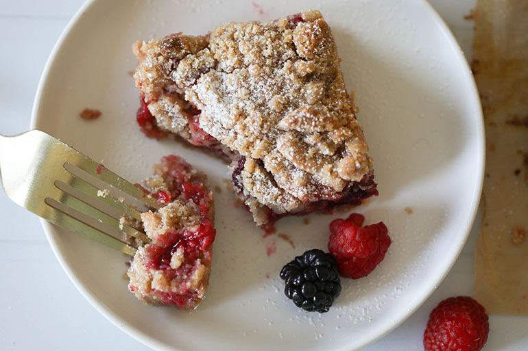 Vegan Triple Berry Crumb Bars in the plate