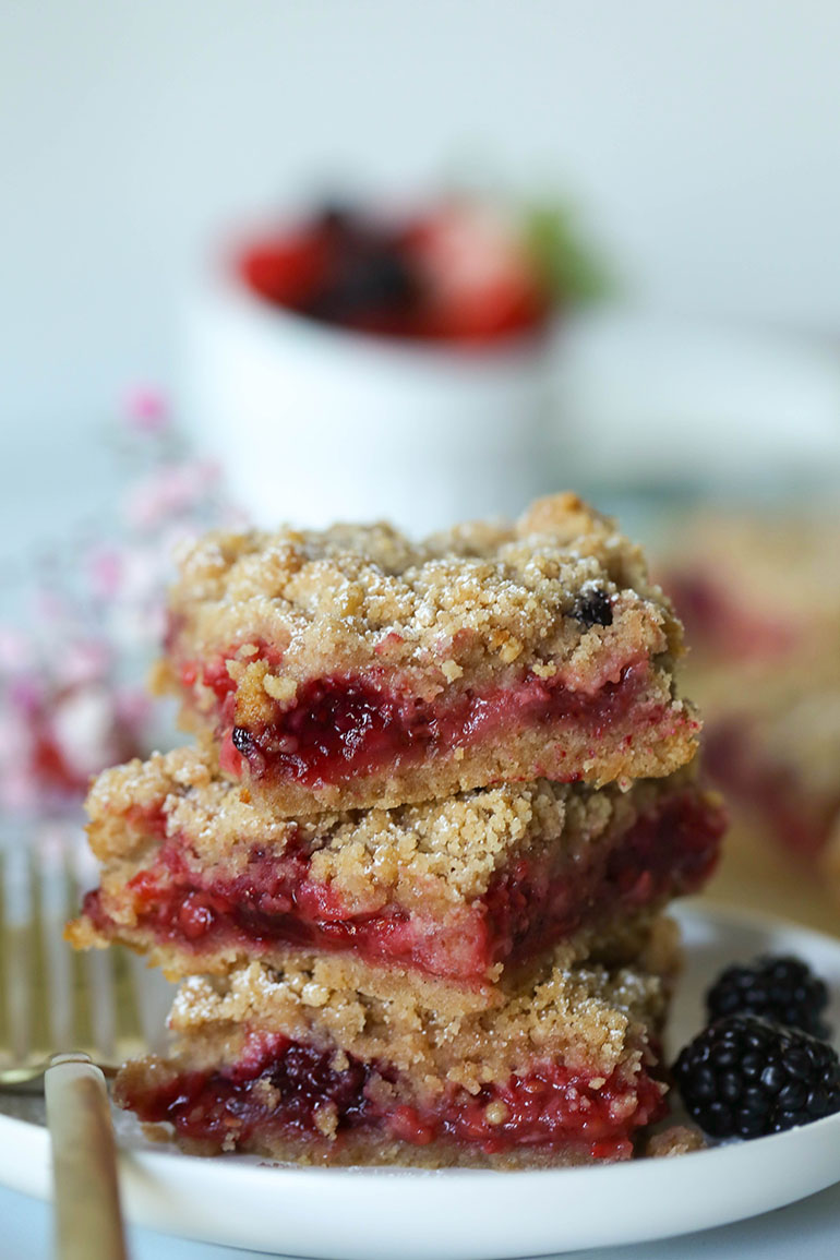 Vegan Triple Berry Crumb Bars on the plate