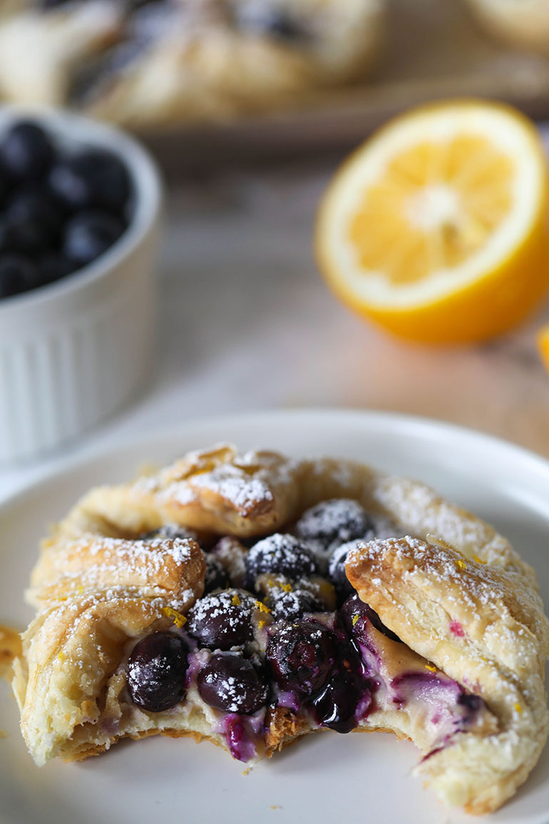 Vegan Blueberry Cream Cheese Danish on white plate