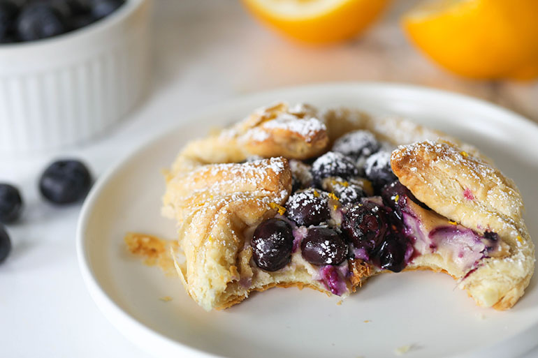 Vegan Blueberry Cream Cheese Danish on white plate