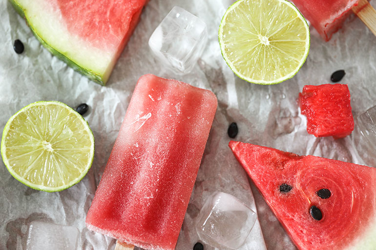 Watermelon Boozy Popsicles with fresh watermelon and lime