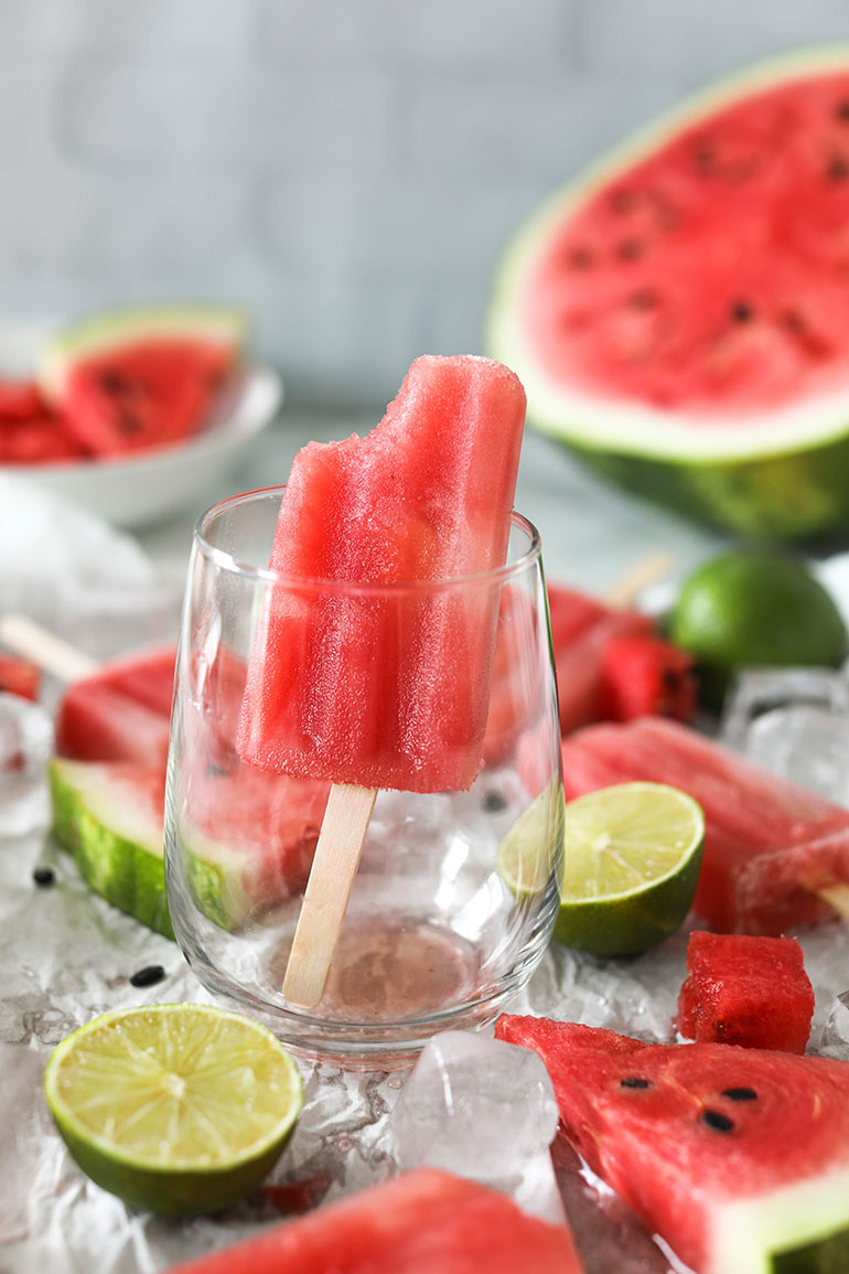 Watermelon Boozy Popsicles in a glass