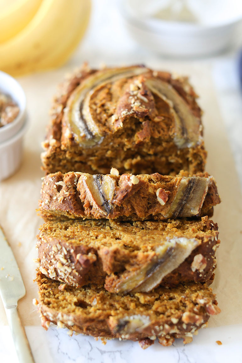 Vegan Banana Pumpkin Bread Sliced