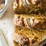 Vegan Pumpkin Banana Bread sliced overhead