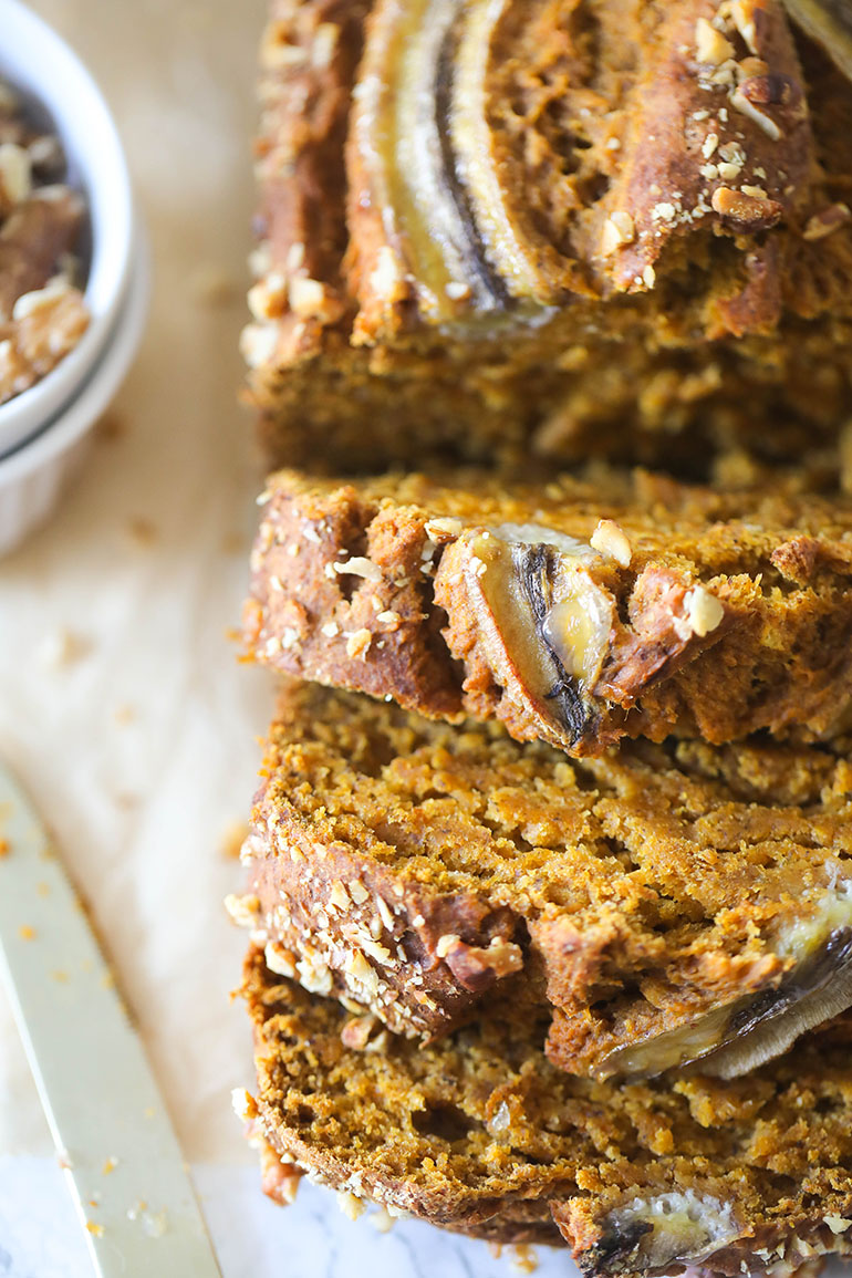 Vegan Banana Pumpkin Bread Sliced