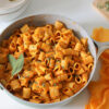 Creamy Vegan Pumpkin Pasta in white bowl