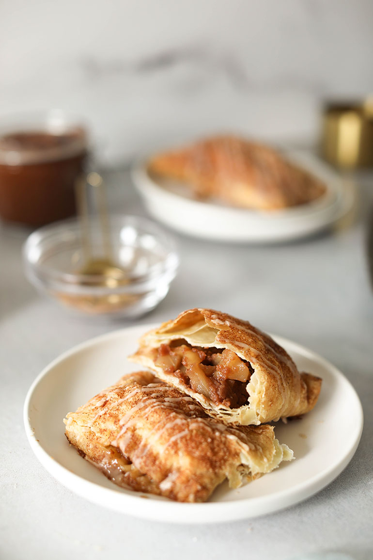 Easy Vegan Apple Butter Hand Pies on a white plate