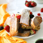 Vegan French Toast Sticks on white plate