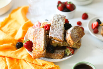 Vegan French Toast Sticks on white plate