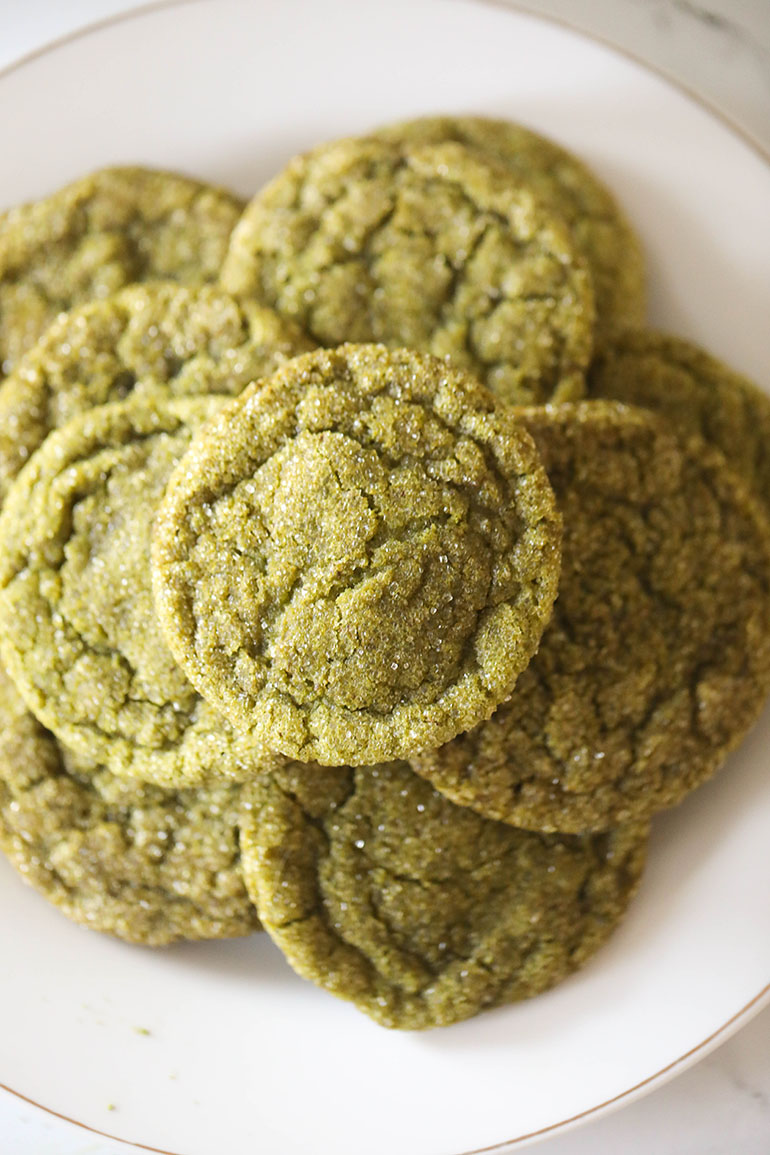 Vegan Matcha Sugar Cookies on white plate