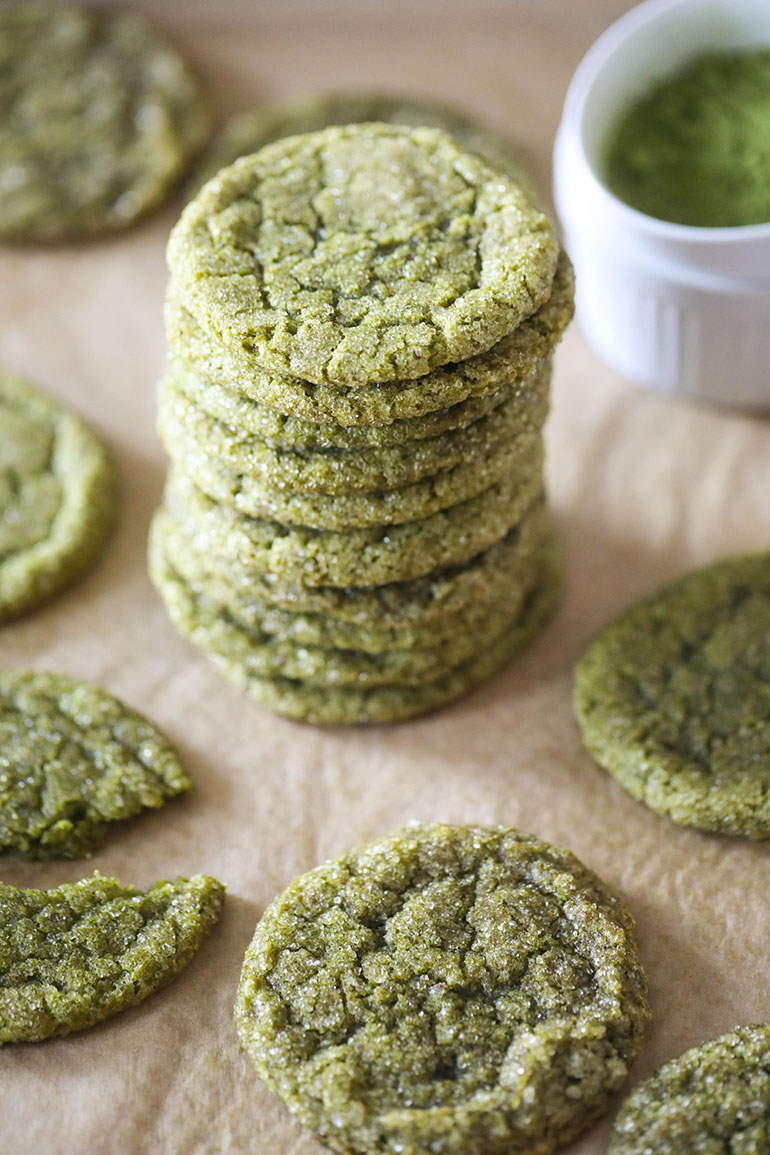 Vegan Matcha Sugar Cookies Stacked