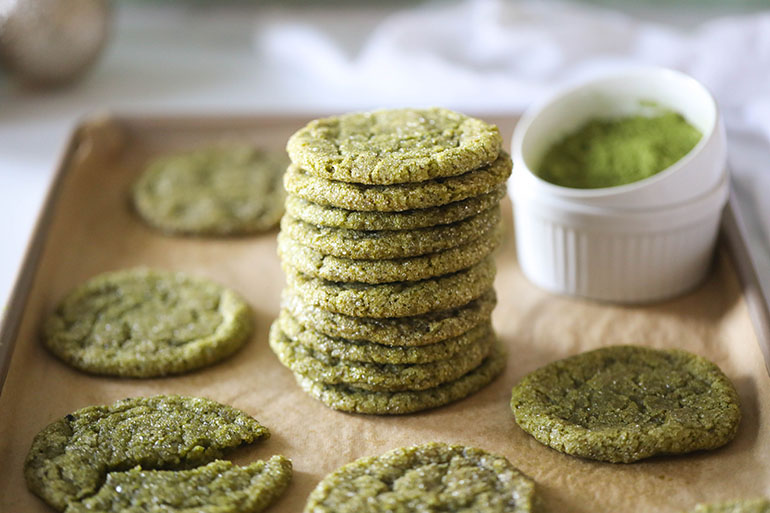 Vegan Matcha Sugar Cookies Stacked