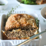 Vegan Ground Beef Wellington in white dish