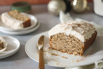 Vegan Gingerbread Loaf Cake on white plate