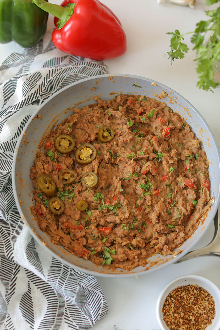 Vegan Refried Beans in pan