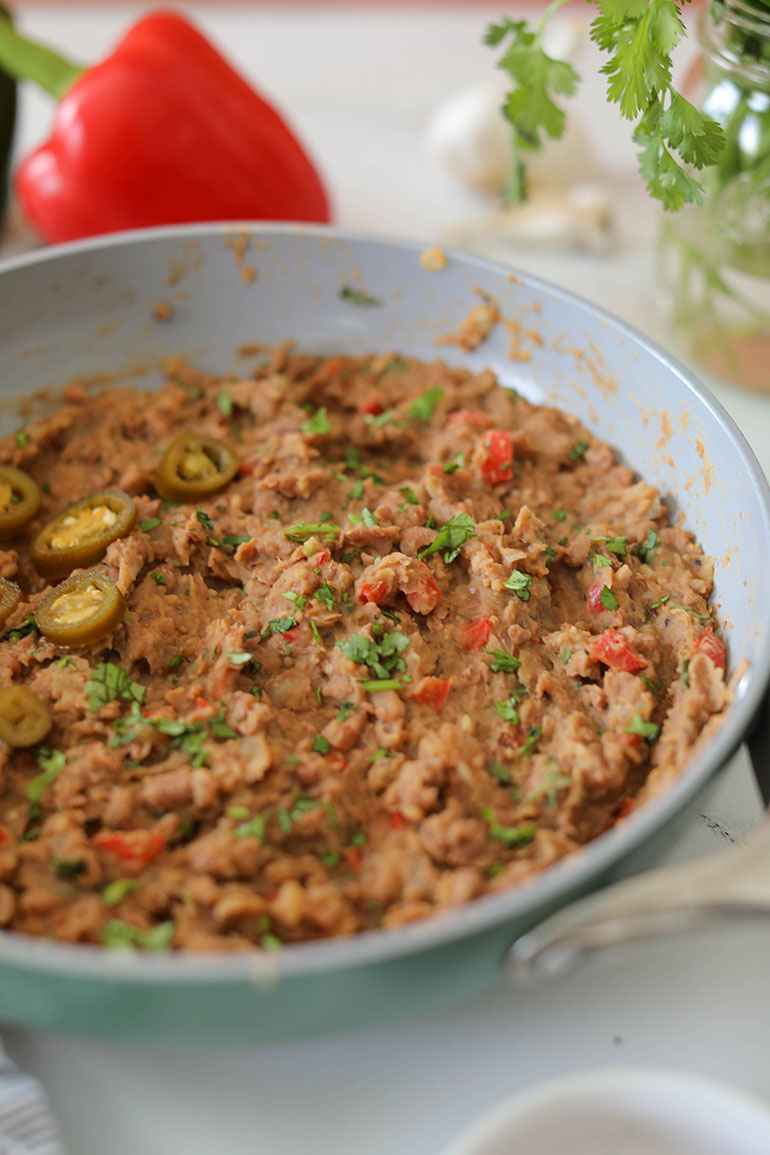 Vegan Refried Beans in pan